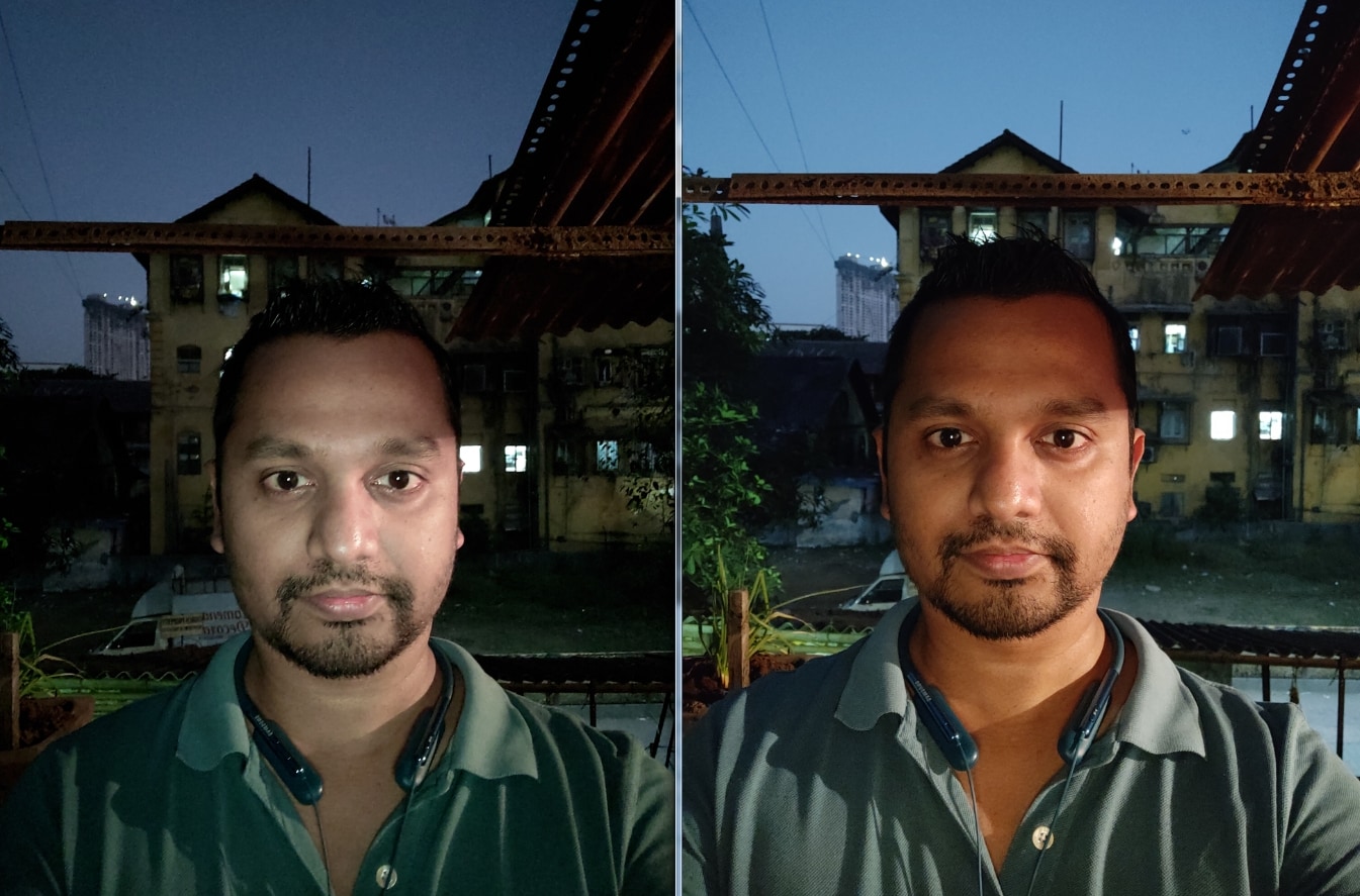 Low light selfies is the only area where the Poco F1 (Right) did a lot better than the Nokia 8.1 (Left). Image: tech2/Sheldon Pinto